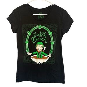 Dutch Bros Women’s ‘Luck ‘O the Dutch’ Black + Green SMALL+MEDIUM Vintage DB 19…